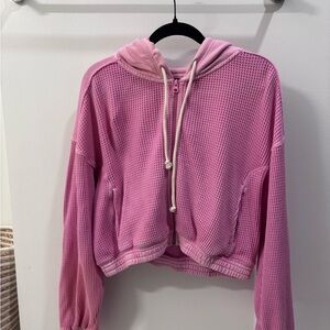 Aerie Pink Waffle Knit Hoodie